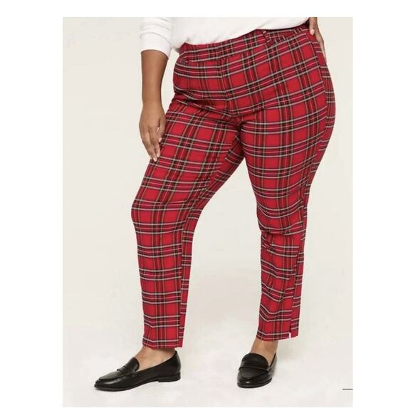 LANE BRYANT Slim Ankle 4 Season Pant Stretch Red Tartan Plaid SZ 16 Mid Rise - Picture 7 of 8